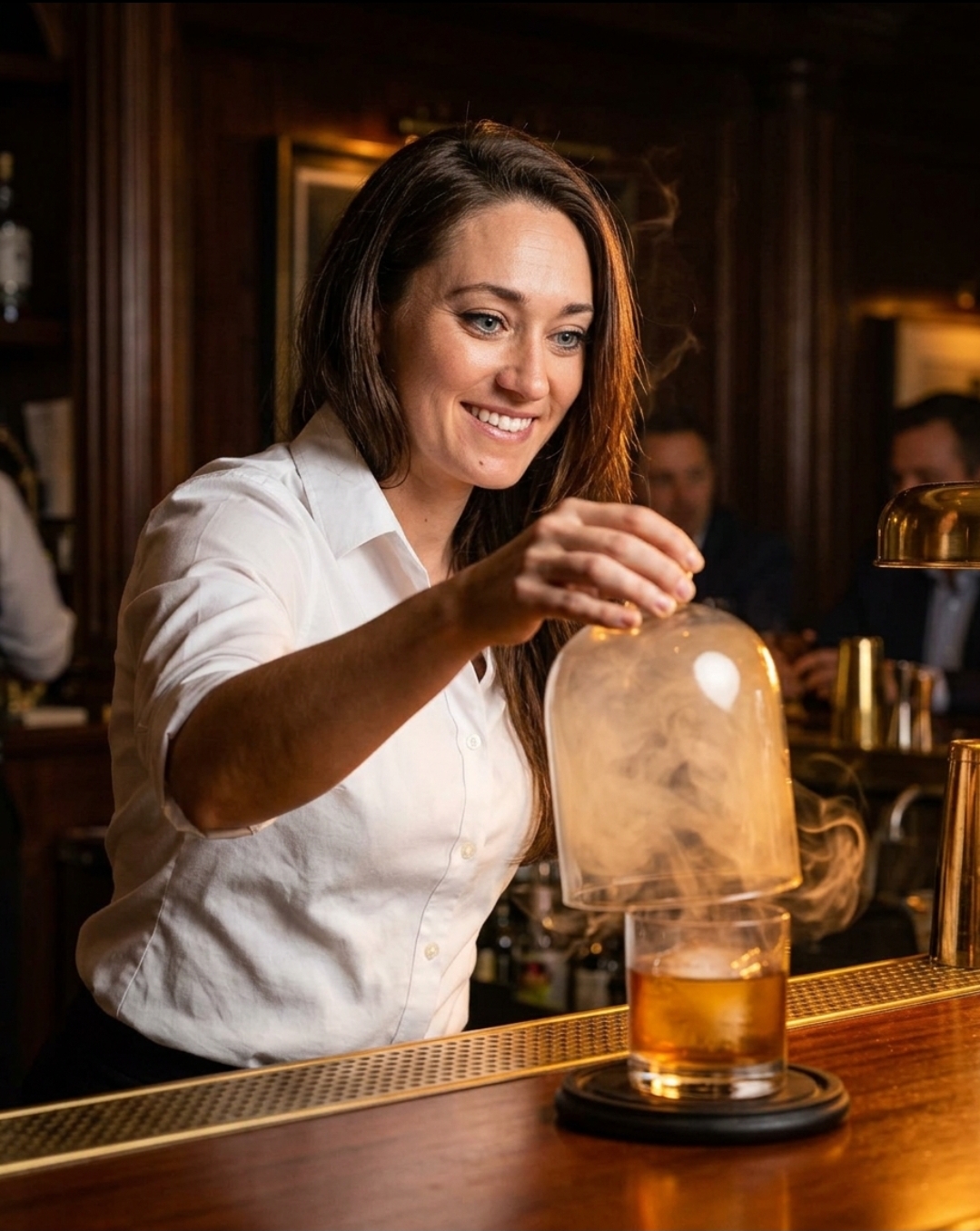 Michelle crafting a smoked cocktail